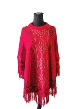 Boutique Red Aztec Western Sleeve Shaw Fringe One Size Bohemian Hippie Lagenlook