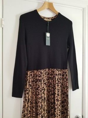 Hobbs Harlie Knitted Dress Size UK 16 Petite Black Camel Animal Print BNWT  | eBay