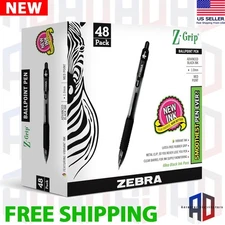 48 Pack Box of ZEBRA Z Grip Retractable Ballpoint Pens Black Ink Medium 1.0mm