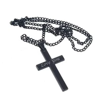 Custom Engraved Men's Black Cross Necklace - Christian Gift of Love & Strength