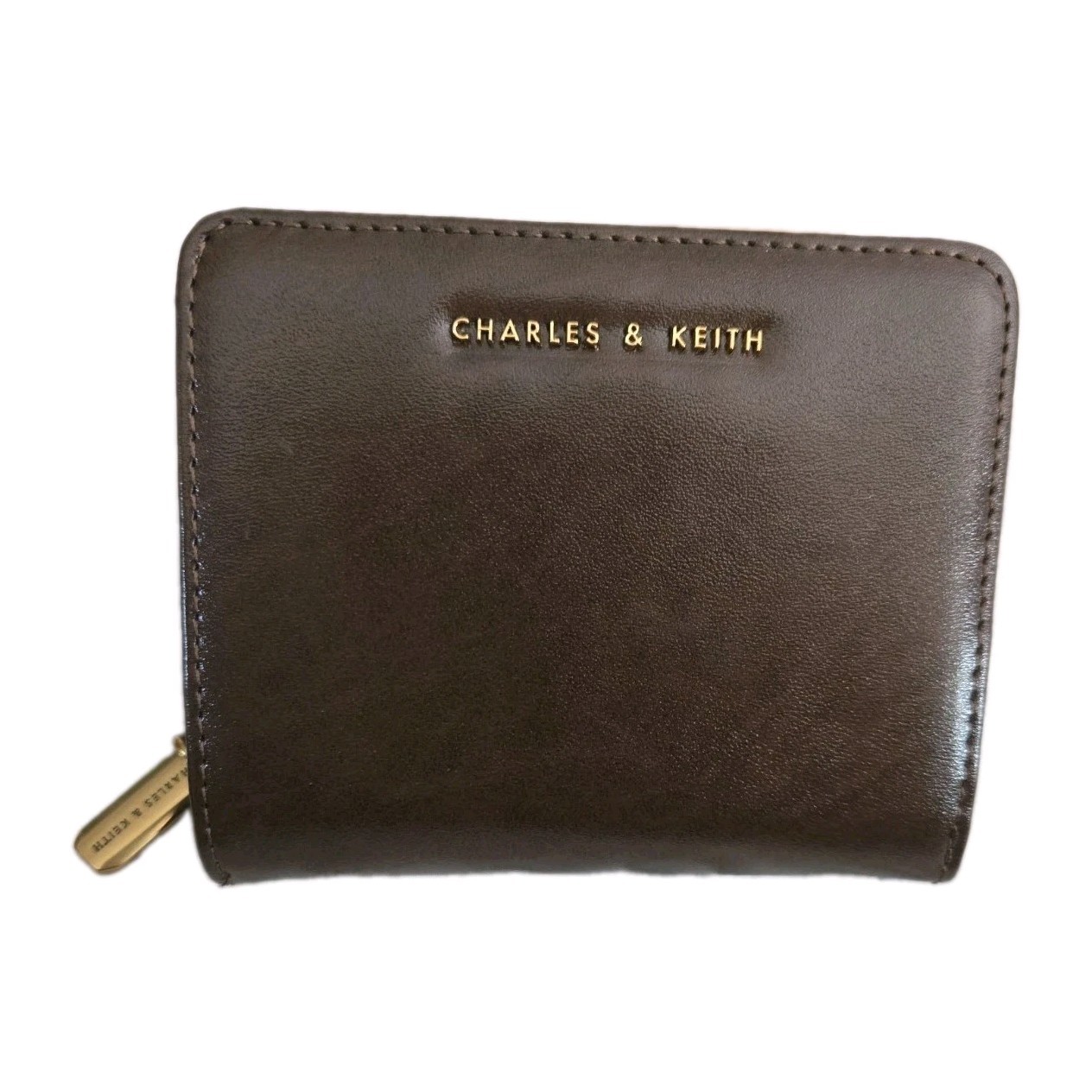 CHARLES & KEITH Brown Small Zip-Around Wallet Zipper Logo