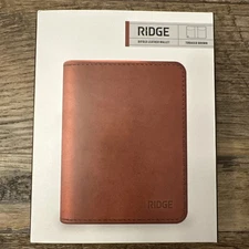 RIDGE Bifold Full Grain Leather Wallet Minimalist RFID Block Card Case Brown NEW