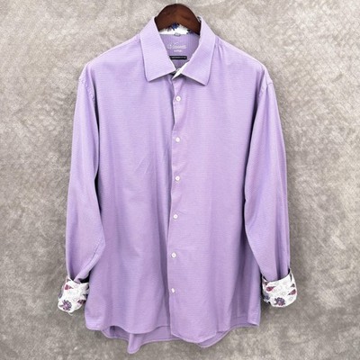 Visconti Uomo Shirt Mens 2XL Pink Blue Geometric 2 Ply Mercerized Cotton Dress
