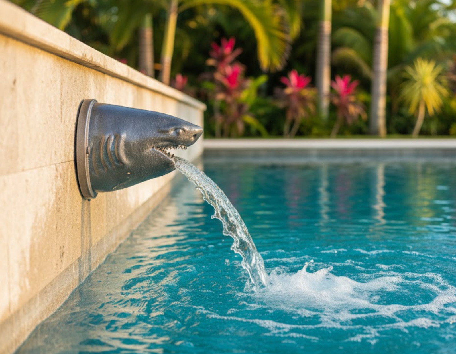 Aliviadero con función de agua de tiburón - Vástago de piscina con cabeza de tiburón para piscinas y paisajes