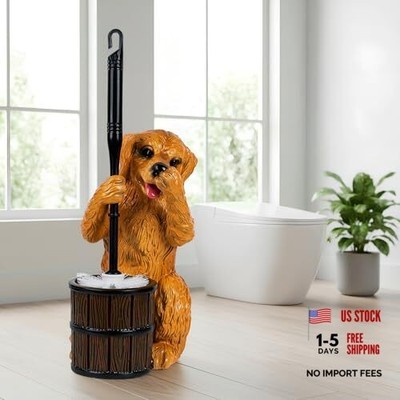 Toilet Brush Holder Set for Bathroom Super Cute Dog Base Golden Retriever