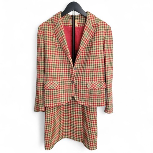 1950s Grace Ellen Harvey Women's Tailored Red Green Plaid Skirt Suit Set Blazer