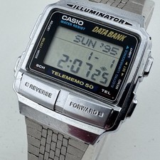 Orologio Digitale Vintage Casio Data Bank DB-580 Uomo Argento Sveglia Crono Nuova Batteria 7,5"