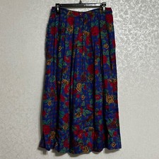 Susan Bristol Vintage Floral Pheasant Print Midi Skirt Blue Red Cottagecore 14