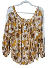 Maurices Blouse Size XL Floral Off The Shoulder Tie Neck Crochet Lace Boho NEW