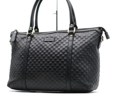 GUCCI Tote Bag Guccissima Micro GG Leather Black Authentic