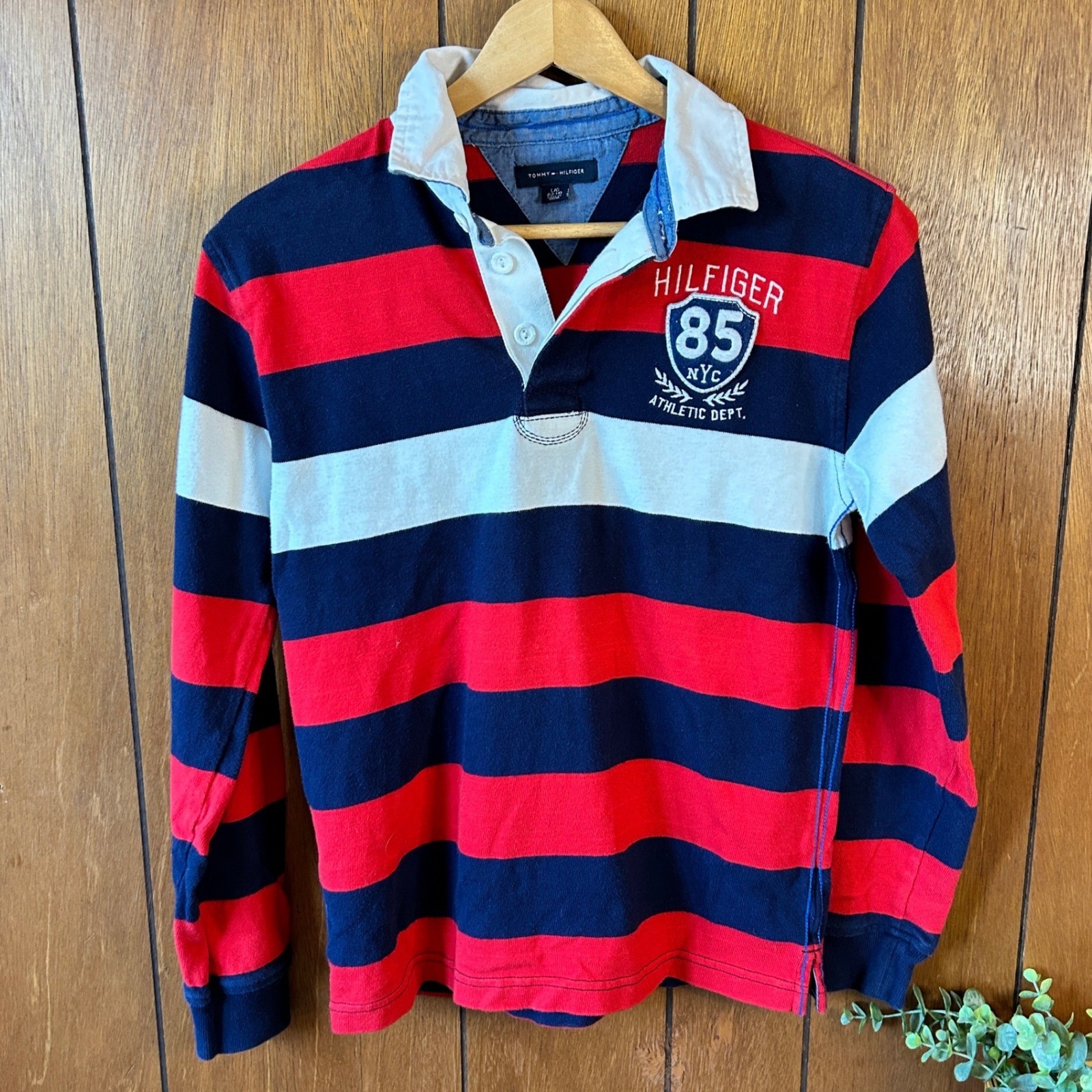 Vintage y2k Tommy Hilfiger Rugby Polo Red White Blue Preppy Academia Heritage