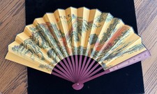 Chinese fan, Folding Wood and Cloth, Hand Held or Wall Decor
