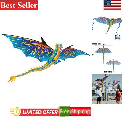 3D Dragon Kite 76in Nylon Fiberglass Frame Kids Adults Blue