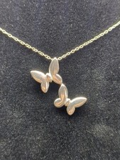 LA Sterling Silver 925 Italy Pair Of Butterflies Pendant Necklace 19"