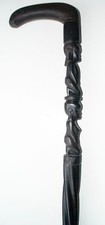 EBONY AFRICAN TRIBAL Cane w/Man, Woman, Handle 36.5" Hand Carved Kenya Lot 12