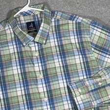 Johnnie-O Prep Performance Button Down Shirt Green Blue Plaid Bamboo