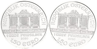 Künker: Österreich 2 x 1 50 Euro 2020 Wiener Philharmoniker 2 x 1 Oz Feinsilber