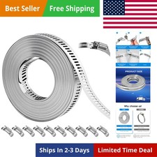 16 FT DIY Hose Clamps Assortment Kit,304 Stainless Steel Hose Clamps  Worm Gear