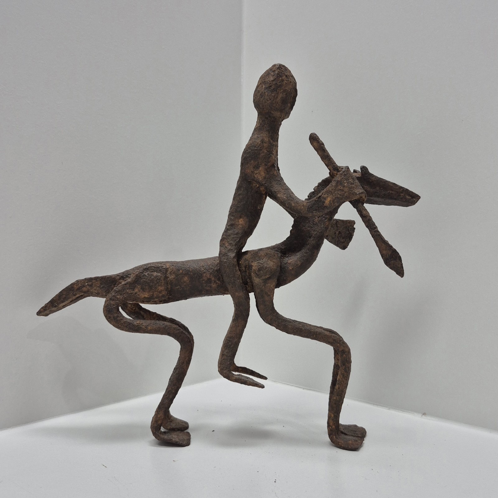 Antique West African Bamana Bambara Mali Wrought Iron Sculpture Hunter Warrior 