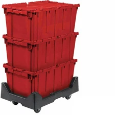 Attached Lid Shipping Container with Dolly Combo 27-3/16 x 16-5/8 x 12-1/2 Red