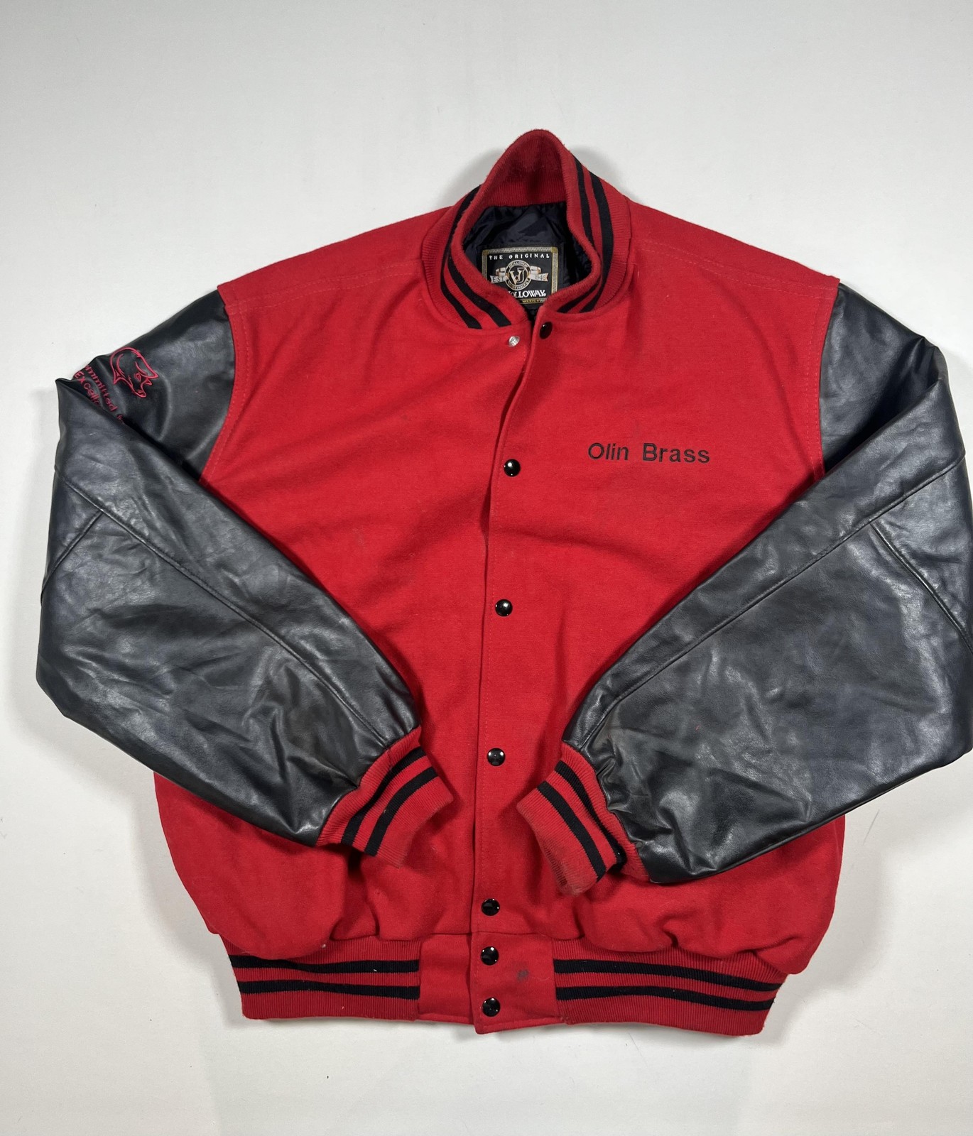 Mens Xl Red Wool Varsity Bomber Leather Sleeves Snap