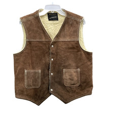 VTG JC Penney Suede Leather Vest Med Sherpa Western Peasant Hunt Ren Faire 70s