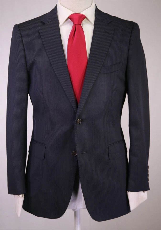 Traje Paul Stuart Azul Marino Fino Rayas Lana 2-Btn Traje Ajuste Moderno 38S Foto 2 de 4
