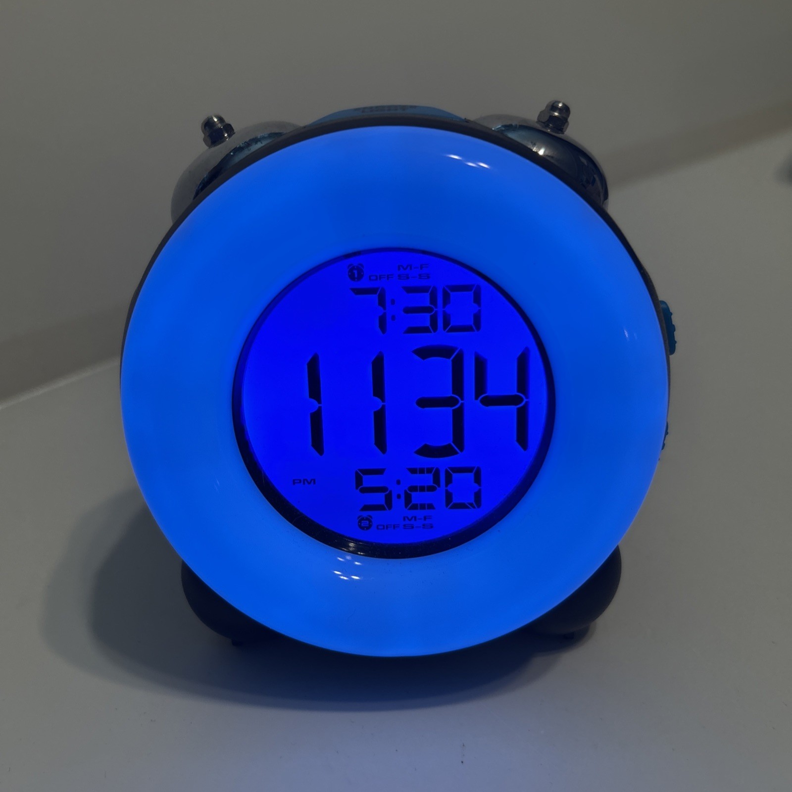 Dual Alarm Night Light Battery Operated Black & Blue New