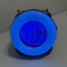 Banne Loud Alarm Clock Dual Alarm Night Light Battery Operated Black  Blue New