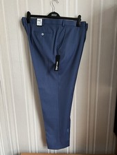 Remus Uomo Men's 48R Wool Mix Blue Smart Trousers Zip Fly Regular Fit Leg 32"