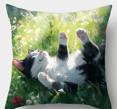 Kissenbezug schwarz-weiße Katze im Garten Nr. 1 45 cm x 45 cm