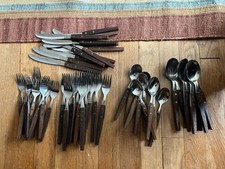 Mid Century Japanese Stainless Steel  Wood Flatware Set 54 Pieces Total