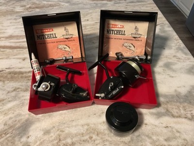 Pair Of Vintage Garcia Mitchell Spinning Reels - 300 & 301 W/storge Cases