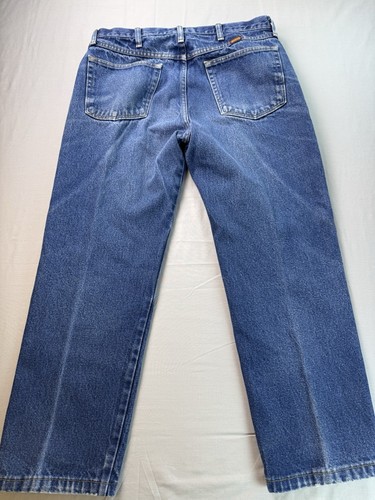Pantalones de mezclilla Rustler Wrangler para hombre 34 X 30 100 % algodón azul oscuro calce relajado - Imagen 7 de 8