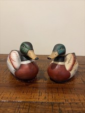 2-Set VTG Ceramic Mallard Duck Decoy Figurine Lint Remover Jasco Hand-Painted