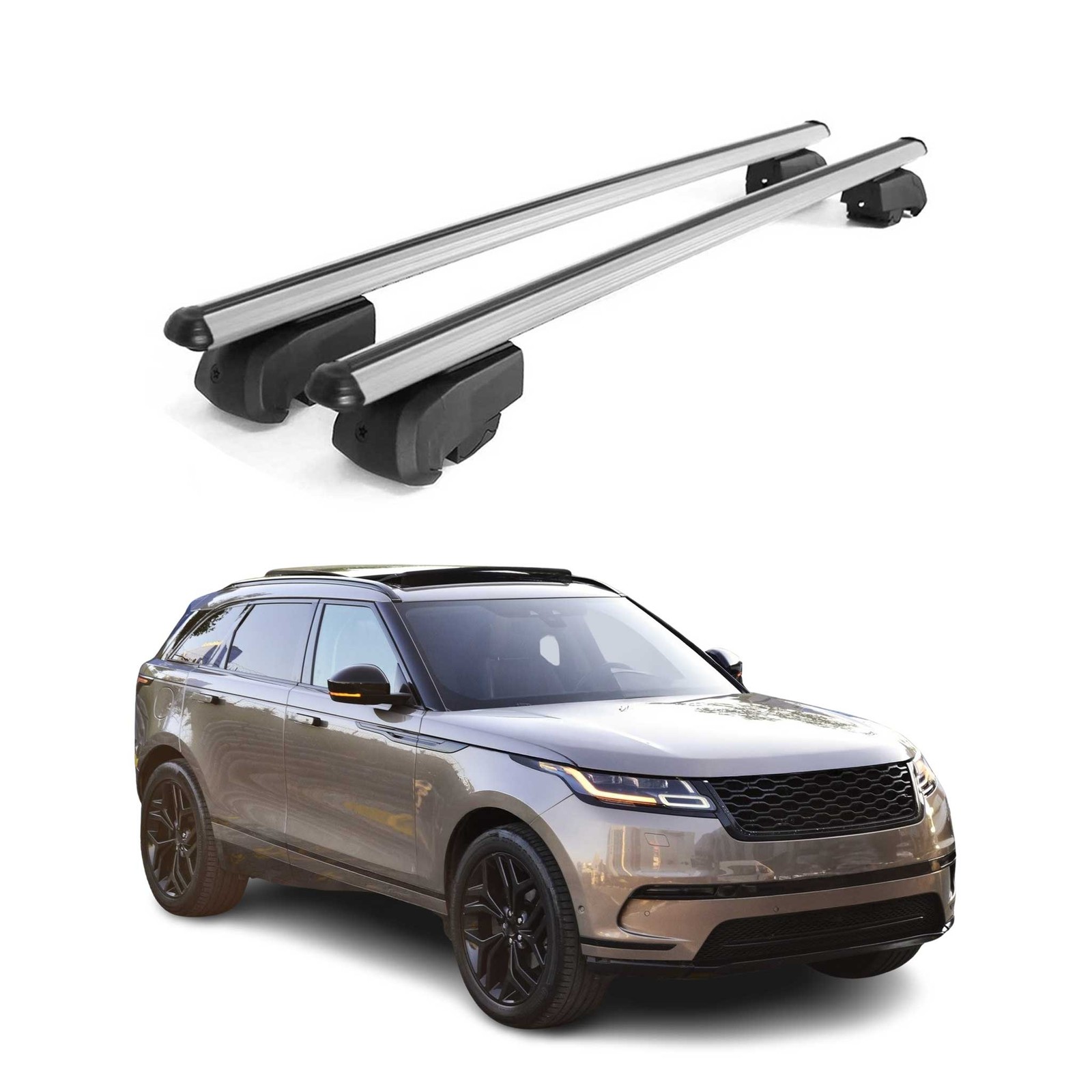 Barres de toit de transport transversales Range Rover Velar 2017-2023 aluminium gris