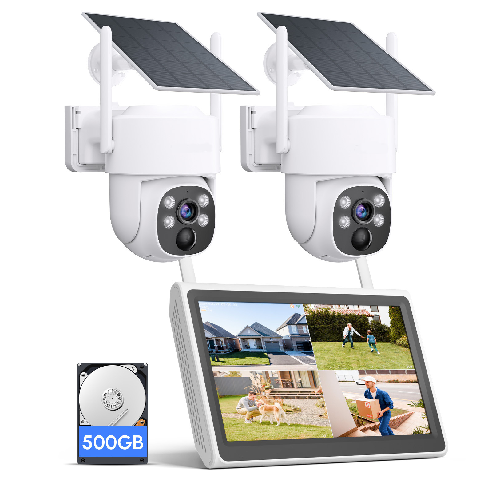 Wireless Outdoor With 10" Monitor,2pcs 4mp Dome Cam