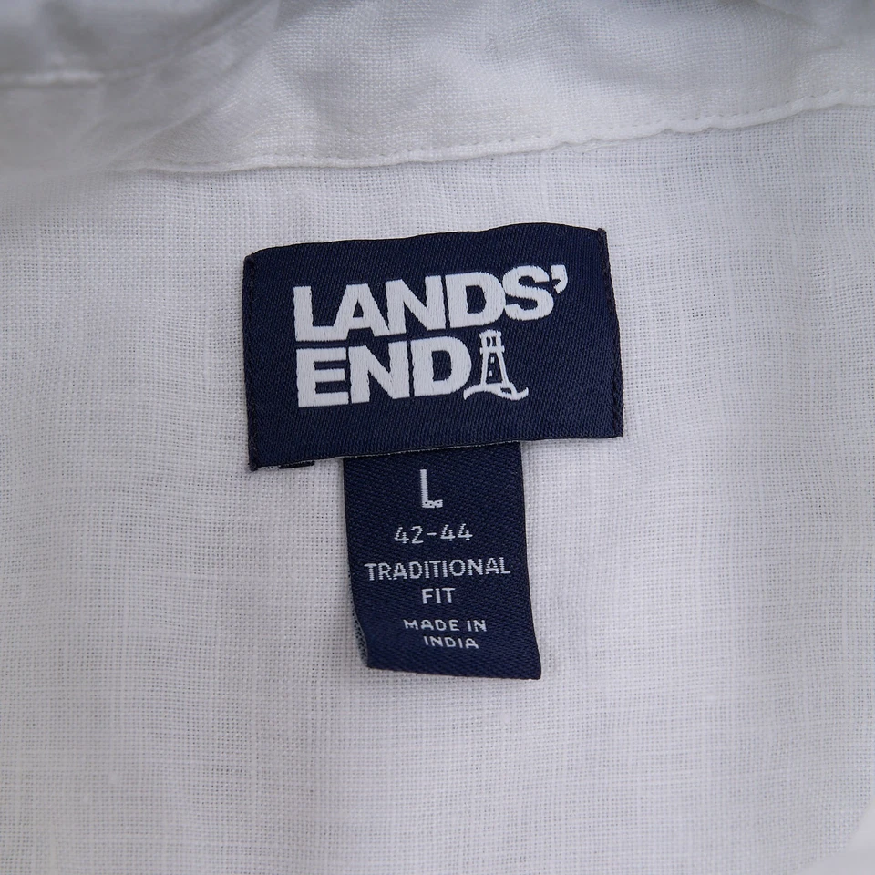Lands End White Linen Shirt Mens L Traditional Fit Short Sleeve Button Front - Image 2 of 4