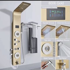 Colonna Doccia Completa 6-in-1 |LED, Cascata, Pioggia, Jets Spa.C. Nero GRE. Oro