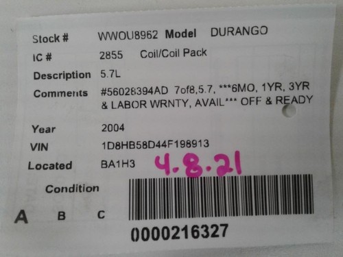 Coil/Ignitor Fits 03-05 DODGE 1500 PICKUP 580186 - Picture 4 of 4