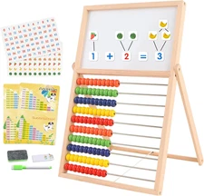 Wooden Abacus for Kids Math - Double-Sided Blackboard Whiteboard Magnetic Abacus