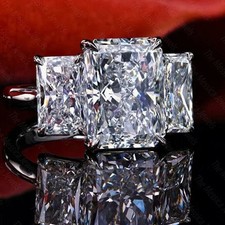 6.0 TCW Radiant Cut Moissanite Three Stone Engagement Ring 925 Sterling Silver