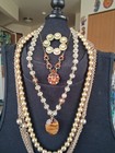 Lot Of 8 Gold Tone & Browns Layered Chains Beaded Mixed Jewelry — photo 3