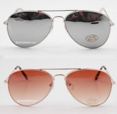 2 Pairs of Mens Womens Retro Aviator Sunglasses Gold Brown Silver Mirror Sunnies - Picture 2 of 9