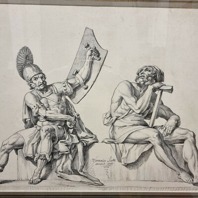 Domenico Scotti (italienisch geb.1780) signierte Studie römischer Soldat & Mann Feder & Tinte