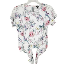 Buffalo David Bitton Tie Front Floral Short Sleeve Blouse XS Viscose