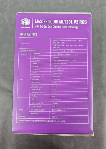 Cooler Master MasterLiquid ML120L V2 RGB CPU AIO Liquid Cooler - Black - Afbeelding 4 van 6