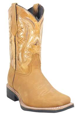 Men Genuine Leather Stockton Western Square Toe Honey Boots Handcrafted Quality