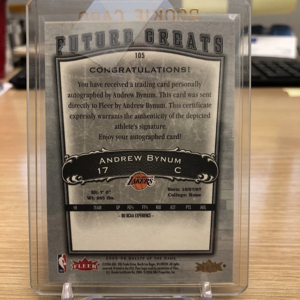 2005-06 Fleer Greats Of The Game Andrew Bynum RC Auto Future Greats 2 Card Lot - Image 2 of 4