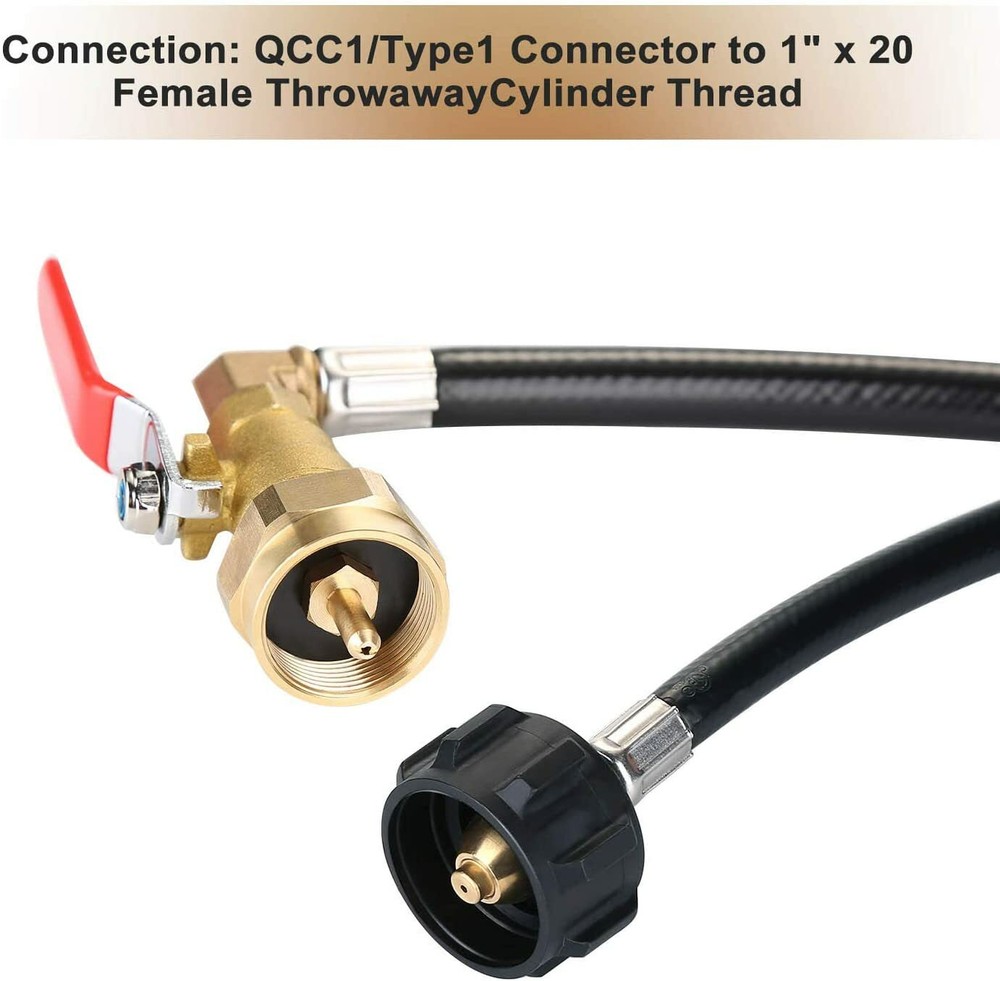 48'' Upgraded Propane Refill Adapter Hose, QCC1 Inlet Control Valve 2 Bottle Cap